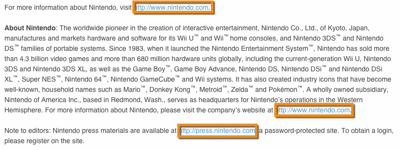 PressRelease Nintendo Example