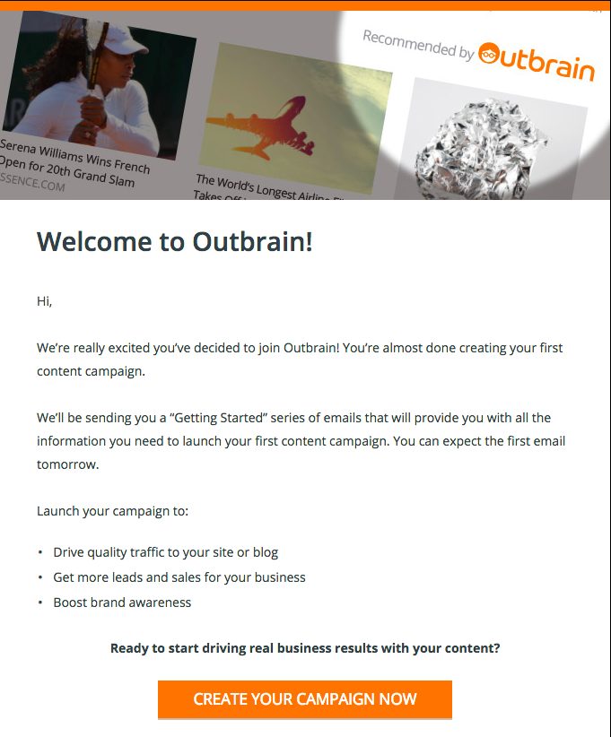 Outbrain Welcome Email