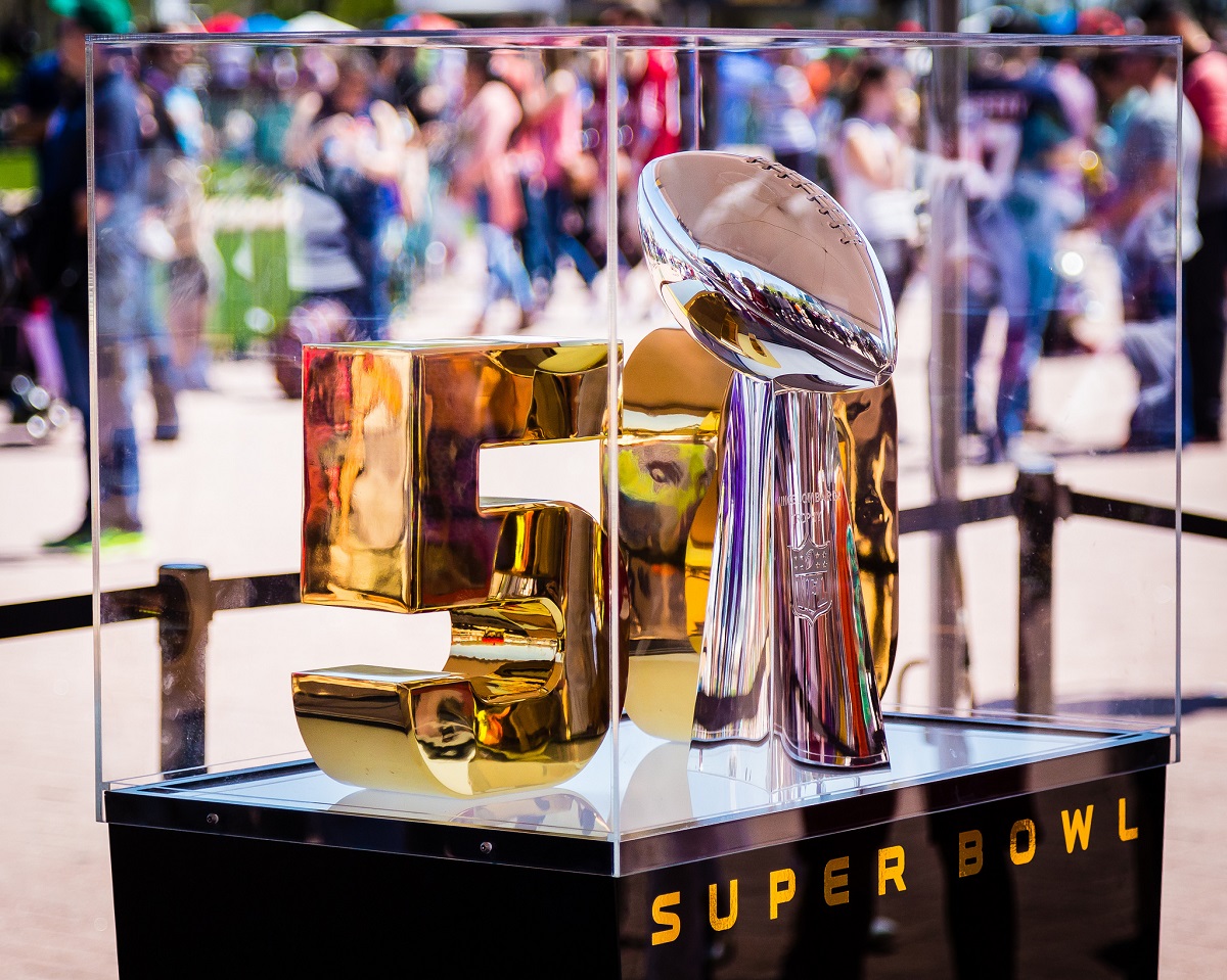 photo; Super Bowl 50 Vince Lombardi trophy in downtown Chicago