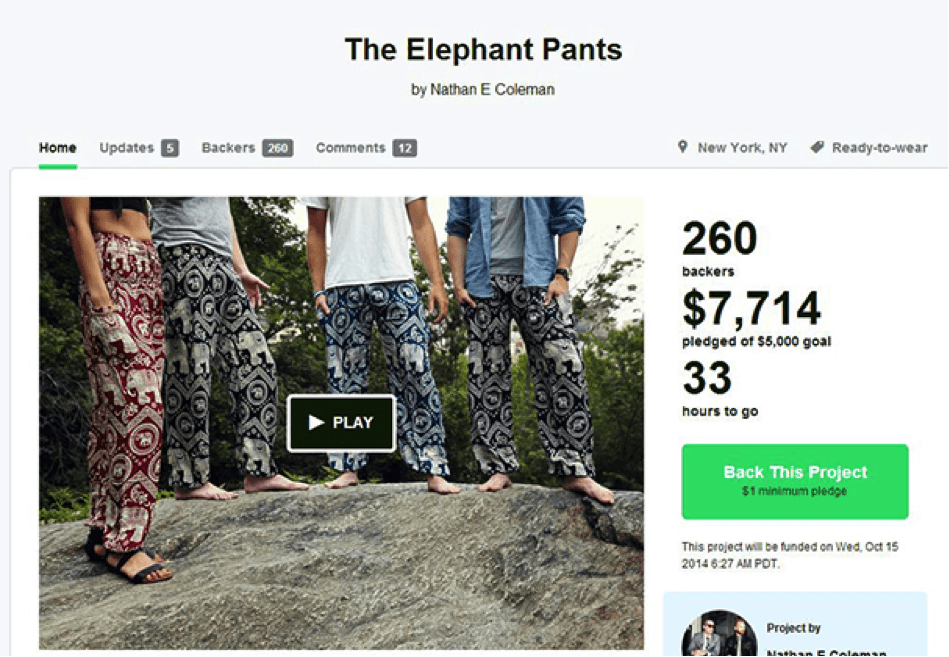 Eliphant Pants Kickstarter