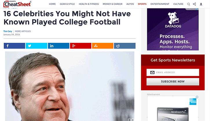 celebrities that you might not have known played college football