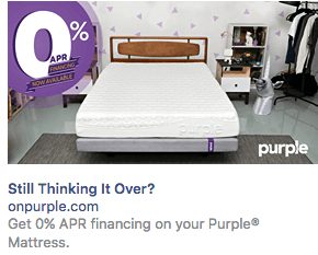 Online mattress retailer Purple’s Facebook retargeting ad