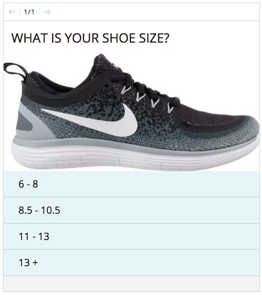Shoe size quiz interactive content