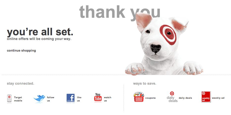 Target thank you page