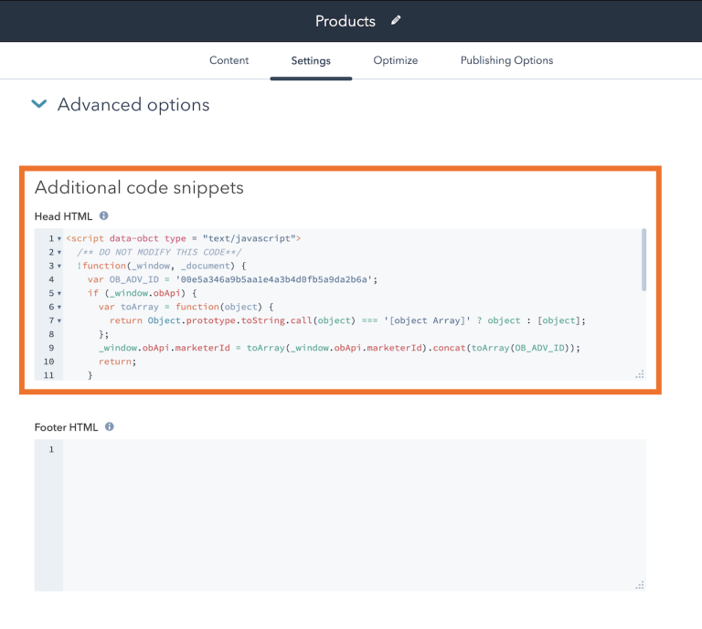 How do I implement Outbrain's pixel on my HubSpot website? – Outbrain Help